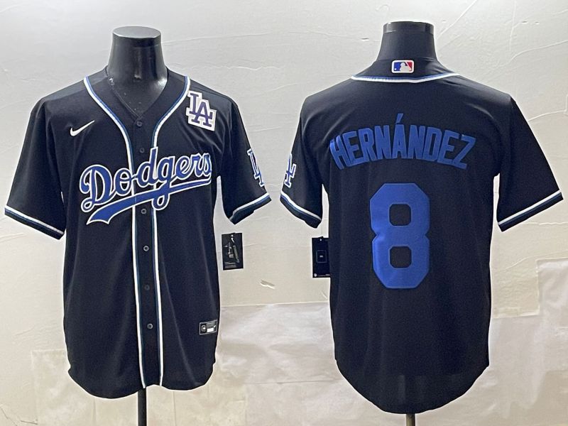 Men 2025 Los Angeles Dodgers #8 Hernandez Black Three generations Fashion Nike MLB Jersey style 11